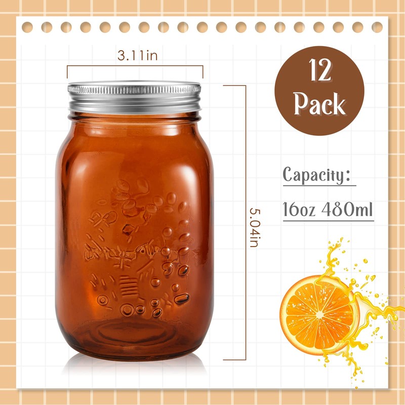 Tessco for you 12 Pcs Bulk Amber Mason Jars with
