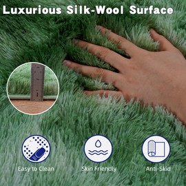 OHDS Tie-Dyed Green Fluffy Rug for Bedroom 9x12 ft Large Rug - Ultra Soft & Non Slip Shaggy Area Rug, Comfy Durable Carpet for Living Room Kids Room Teens Dorm Home Decor, 1.7'' Thick Indoor Carpets
