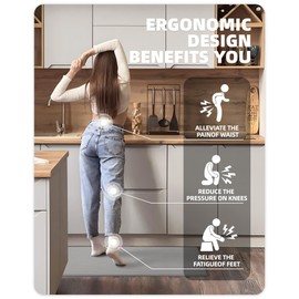 Color&Geometry Kitchen Rugs, Kitchen Runner Rug Kitchen Floor Mat, Cushioned Anti-Fatigue Kitchen Mat, Non Slip Waterproof Comfort Standing Padded, Memory Foam Kitchen mat, 17"x59", Grey