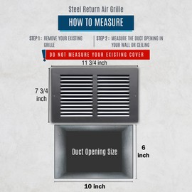Fits 10x6 Duct Opening | Steel Return Air Grille by Handua | Vent Cover Grill for Sidewall and Ceiling | Black | HVAC Cold Air Intake Grille | Outer Dimensions: 11.75"W X 7.75"
