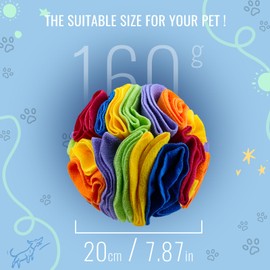 Larimuer Pet Snuffle Ball, Puzzle Sniffing Interactive Dog Ball for Blind Dogs Training Stress Relief Dog Enrichment Toys Treat Ball Machine Washable (20cm, Rainbow Color)