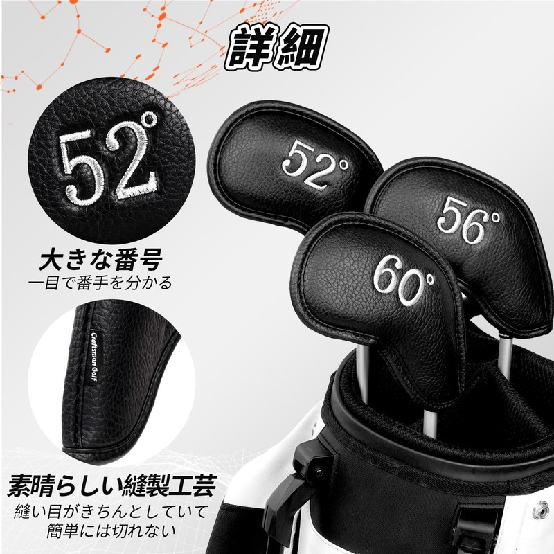 Golf Wedge Cover Magnetic Club Head Cover Set 3pcs (52°