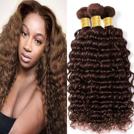 Brown Bundles Human Hair Color 4 Bundles Dark Brown Human Hair Deep Wave Bundles 10 12 14 Inch Double Weft Wet And Wavy Bundles Human Hair For Black Women Dark Brown Deep Wave Bundles