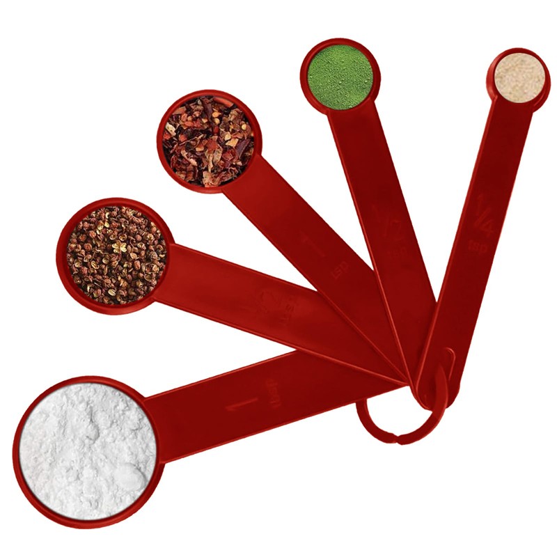 Set of 5 Measuring Spoons in Red Measuring Cups Plastic