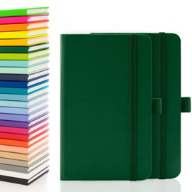 Notes London 2 x A6 Notebooks, Double Pack with Lined Pages, Pen Loop and Expandable Paper Pocket Hardback Medium Journal New Notepad Note Book Notes Diary Pad (Green)