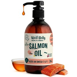 Wolf Belly Salmon Oil for Dogs and Cats 100% Natural (500 ml) Omega 3 and 6, EPA and DHA, Healthy Skin and Shiny Coat, Strong Joints, Healthy Immune System, Made in Europe