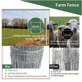 Livestock Fence, 4ft x 164ft Galvanized Cattle Fence, Heavy Zinc Coating Wire Fencing,Farm Fence for Hog Goat Deer Horse