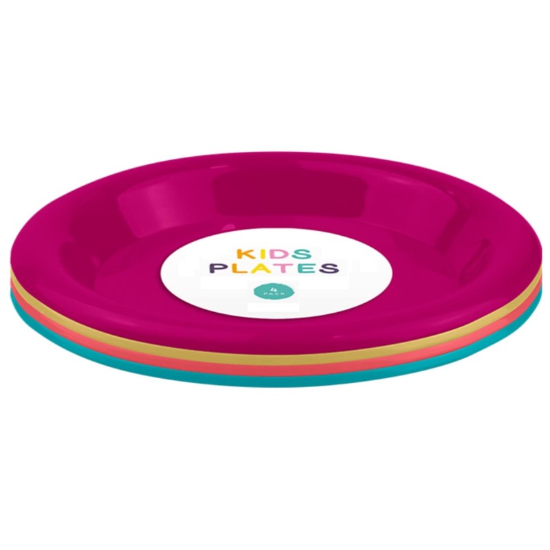 LR Supplies 4 Pack Reusable Plastic Plates Multi Colour Party