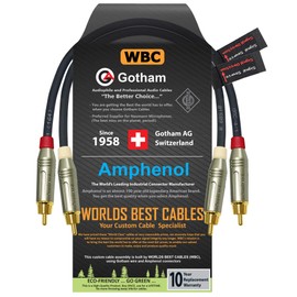 WORLDS BEST CABLES 30 cm RCA Cable Pair - Gotham GAC-4/1 (Black) Star-Quad Balanced Audio Interconnect Cable with Amphenol ACPR Die-Cast, Gold Plated RCA Connectors - Directional