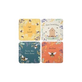 CGB Giftware | Set of 4 Bee Cork Coasters | Multi-coloured | Gift Boxed | Table Top | Tea Coffee Wine | Gift For Home | The Beekeeper | GB06747
