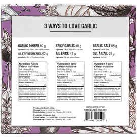 Soeos Spice Seasoning Set of 3 with Integrated Grinders, Spicy Garlic, Garlic & Herbs, Garlic Salt, Seasoning Gift Set.