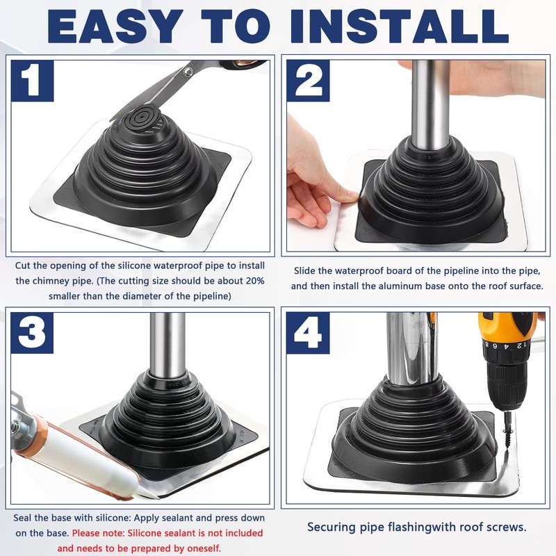 2 Pack Metal Roof Vent Boot, Flexible Pipe Flashing Boot