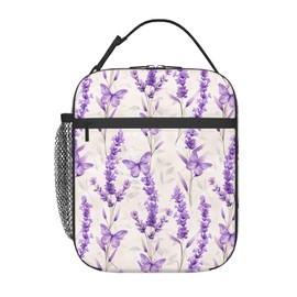 ainori Reusable Lavender Lunch Box for Kids Girls Boys Women Adult, Insulated Floral Butterfly Lunch Bag,Polyester Cooler Flower Handbags Case for School Picnic Work Travel Beach or Hiking