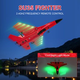 yusvwkj RC Airplane 2CH Remote Controlled SU35 Fighter 2.4GHz RC Airplane RTF for Beginner, Kids and Adults, FX620 Airplane Toy with With Colored Lights USB Charging