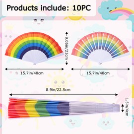 Zercart Rainbow Folding Fans Gay Pride Handheld Folding Fan 10Pcs, Plastic Hand Fan Folding - Handheld Rainbow Fans For Pride Accessories Music Festival Diy Decoration Party Dance Performance & Gift