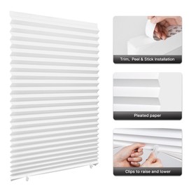 LazBlinds No Tools No Drill Cordless Lift Cut to Size Pleated Paper Blinds for Windows, Light Filtering Clip On Self Adhesive Temporary Window Blinds for Home(36" W x 72" H x 6 Pack, White)