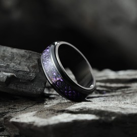 King Will 316L Stainless Steel Spinner Fidget Ring for Mens- 8mm Fidget Stress Relieving Anxiety Ring with Black Celtic Dragon Purple Carbon Fiber Inlay, Comfor Fit Wedding Band Ring Size 8