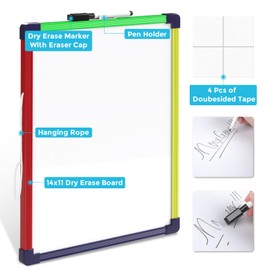 MaxGear Colorful Small Dry Erase Board, 14"x11" Double-Sided Hangable with Dry Erase Marker, Portable Whiteboard for Home School Office - Planning Writing Learning Drawing Art Education