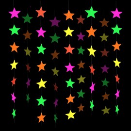 Silars Black Light Party Decoration, 4.4 m Neon Paper Garland, UV Black Light Paper Garland, Luminous Party Accessories, Neon Party Accessories for Weddings, Birthday, Christmas (Star Garland)