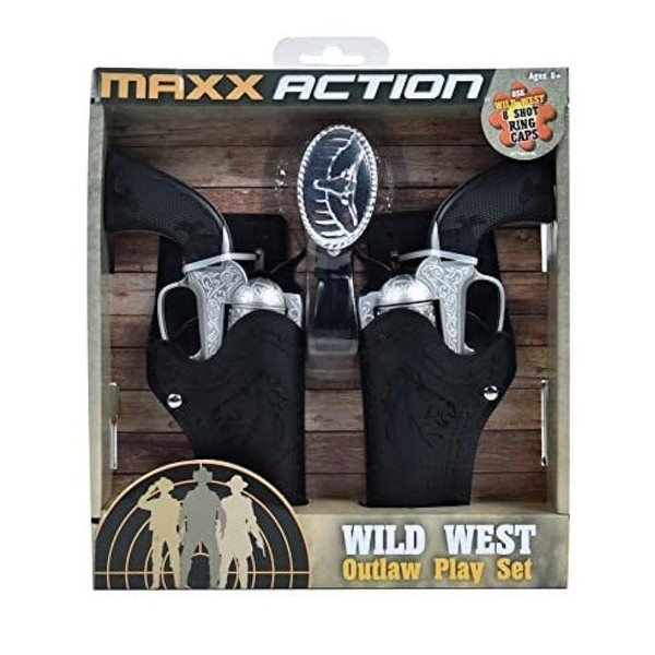 Maxx Action Wild West Outlaw Play Set – 5 Piece Western Toy for Kids | Cowboy Sheriff Cap Blaster with Holster and Adjustable Belt | Ring Caps Sold Separately