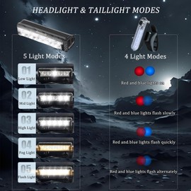 Ancorfy 5 LED 2500 Lumen Super Bright Bike Lights for Night Riding, 5 Modes Bicycle Headlight, Rechargeable and Waterproof Bike Headlight and Tail Light Set for MTB Off-Road Cycling Commuting
