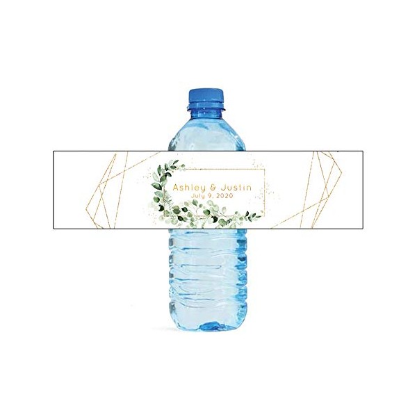 Ivy and Sage with Gold Geometric Shapes Water Bottle Labels