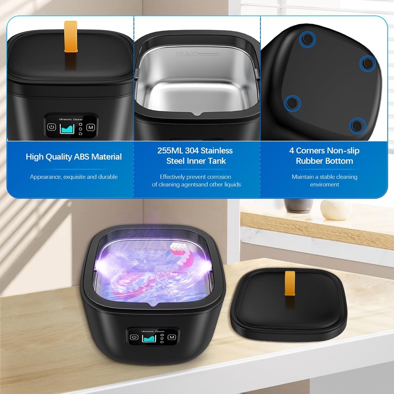 Retainer Cleaner Machine - Raccomb 45kHz LED Light Cleaner for