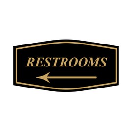Fancy Restrooms Left Arrow Sign (Black Gold) - Medium 1 Pack