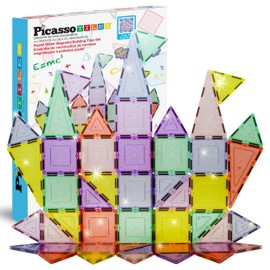 PicassoTiles 48 Piece Magnetic Blocks Magnet Tiles Magnets Building Blocks Construction Toy Set with Reflective Leaf Flakes Magnetic Building Tiles...