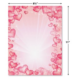 Celestial Hearts Letter Stationery - Set of 25 Valentine's Day Themed Paper, 8 1/2" x 11", Printer Compatible, Great for Wedding Announcements, Holiday Event Invites, Valentine Parties, Romantic Notes