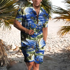 YAOGRO - Conjunto de 2 piezas para hombre con diseño floral hawaiano para festivales, océano azul, XX-Large