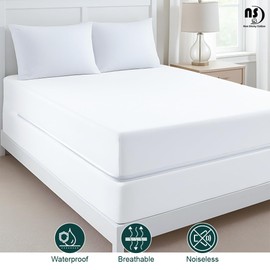 Zippered Mattress Encasement Full Size,100% Waterproof Polyester Mattress Protector,Premium Zipper Mattress Cover with Six-Sided Protection, Absorbent Mattress Cover 15" Deep Pocket(White)