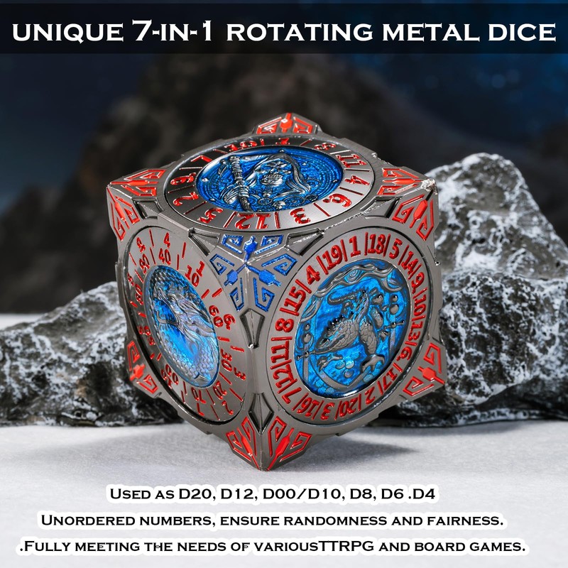DND Rotary Metal Dice 3D Handheld 7-in-1 Polyhedral Role Playing
