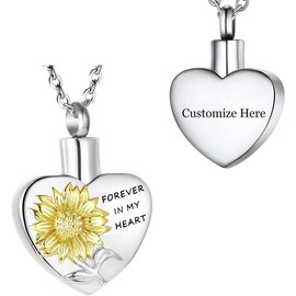 Sunflower Urn Necklaces for Ashes Forever in My Heart Stainless Steel Keepsake Ashes Pendant Memorial Cremation Jewelry for Women Men