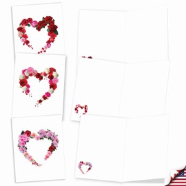The Best Card Company - 20 Cute Boxed Cards (4 x 5.12 Inch) - Assorted Blank Set (10 Designs, 2 Each) - Heart Blooms AM3180OCB-B2x10