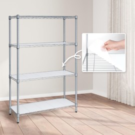 CAPHAUS NSF Adjustable Shelves Metal Wire Shelving Unit w/Liners, Kitchen Storage Shelving, Metal Steel Storage Shelving, Garage Shelving Storage Organizer, Utility Shelf, 4-Tier No Wheels, Silver