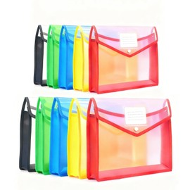 10 Pack Plastic Expanding File Folder, Waterproof Transparent Envelopes Folders with Label Pocket & Snap Closure, No Dividers, Large Capacity, 5 Assorted Colors, Fit Letter - A4 & B4 Size