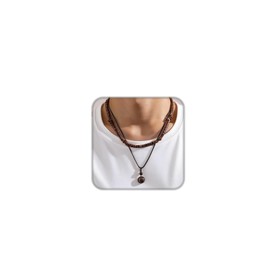 Drosemin Puka Shell Necklace for Men Summer Boho Surfer Brown Coconut Wood Seashell Beaded Necklaces for Beach Jewelry (Style 1)