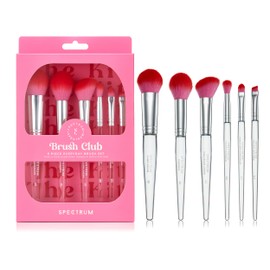 Spectrum Collections Brush Club Make Up Brushes, Spectrum Makeup Brushes Set Including Face Brushes and Eye Brushes with Hypoallergenic Bristles, Pink 6 Piece Makeup Brush Set