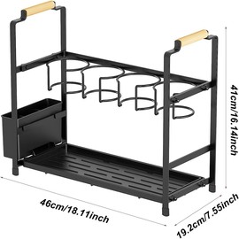 dainslef Water Bottle Organizer Holder, Double Layer Water Bottle Organizer Rack Carbon Steel Cup Storage Drying Rack With Tray for Kitchen Tabletop Cabinets