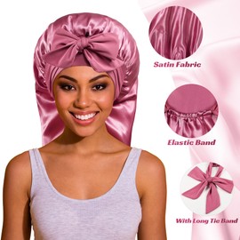 ROYBENS Long Bonnet Satin Bonnet Silk Bonnet for Sleeping Women, Bonnet with Tie Band Sleep Cap, Silk Hair Bonnet for Braids Curly Hair