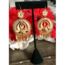 Folklorico Dance Traditional Mexican Gold Filigree Earrings, Flower, Medium, Gold, Day of the Dead, Mexican Earrings