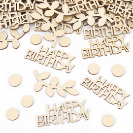 GoldRock Wooden Happy Birthday Confetti Table Decoration Birthday Large 1.5 cm - 6.3 cm, Pack of 100 Confetti Birthday Confetti Birthday Wood Happy Birthday Decoration Streamers Birthday Decoration