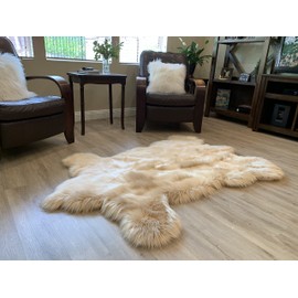 LAMBZY Super Soft Faux Bear Skin Silky Shag Area Rug (Beige, 4'x6')