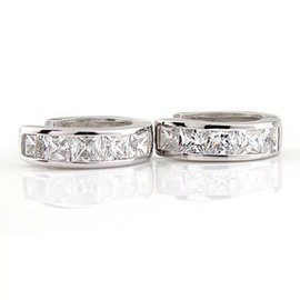 Sterling Silver 10mm Huggie Hoop Small Square Sleeper CZ Crystal Earrings