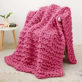 Chunky Knit Blanket, Chunky Knit Strickdecke Grob Soft Throw Blanket, Cozy Cable Knit Blanket 100% Hand Armstricken Wolle Crochet Blanket Dicke Wolle Sofa Bed Weighted Thick Woven -Rose Red 30x40in