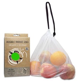 Reusable Food Bag, Mesh Veg Produce Bags, 8-Pack + Green Pouch, Drawstring, Eco-Friendly, 100% Recyclable, Zero Waste Grocery Shopping