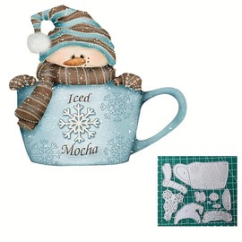 Lapoo Metal Cutting Die for Scrapbooking, 3D Backgrounds Frame New Cutting Dies DIY Album Card Making Decor Paper Metal Die Cuts Party Wedding Decorations (Cup Snowman 4.1 x 3.7 in)