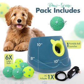 Automatic Dog Ball Launcher - Dog Ball Fetch Machine, Ball Thrower for Dogs, for Small to Medium Sized Dogs, Interactive Dog Toy with 6 Latex Balls, Plug-in & Battery Options - 4 Launch Distances