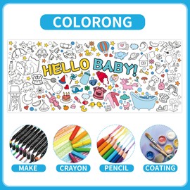 BoKin Hallo Baby Giant Coloring Poster Painting Tablecloth 30" x 72" Inch Jumbo Paper Coloring Banner for Welcome Baby Party DIY Art Crafts Drawing Poster for Gender Reveals